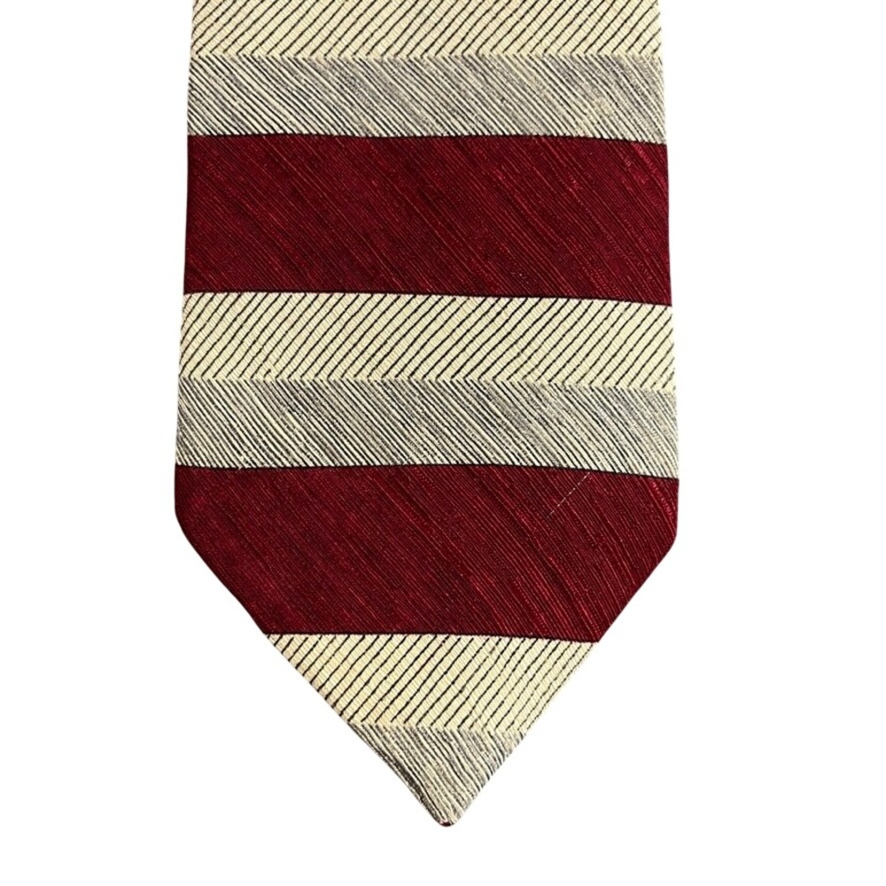 Embassy Square Mens Silk Tie Burgundy Red Cream Herringbone Striped Italy